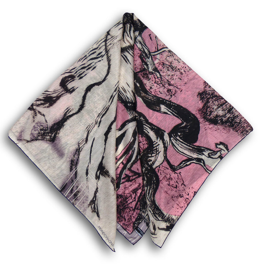 Square Silk Scarf (90cm) - Oak Grey/Pink