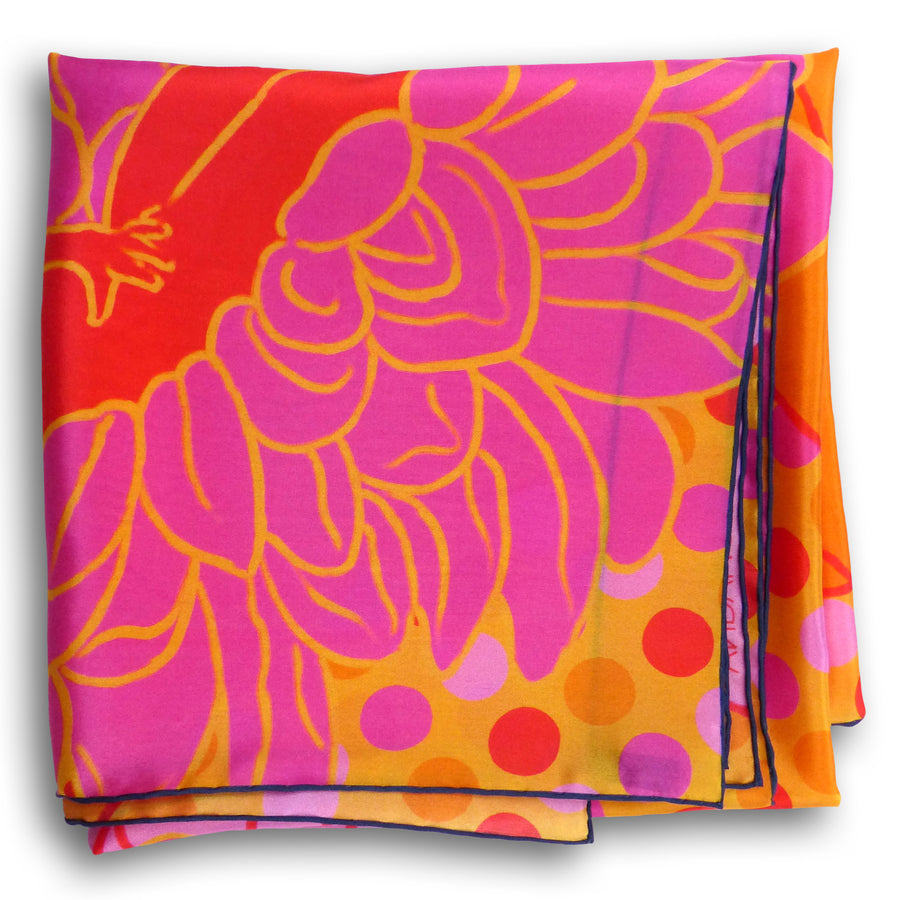 Square Silk Scarf (90cm) - Flora Pink/Red/Orange