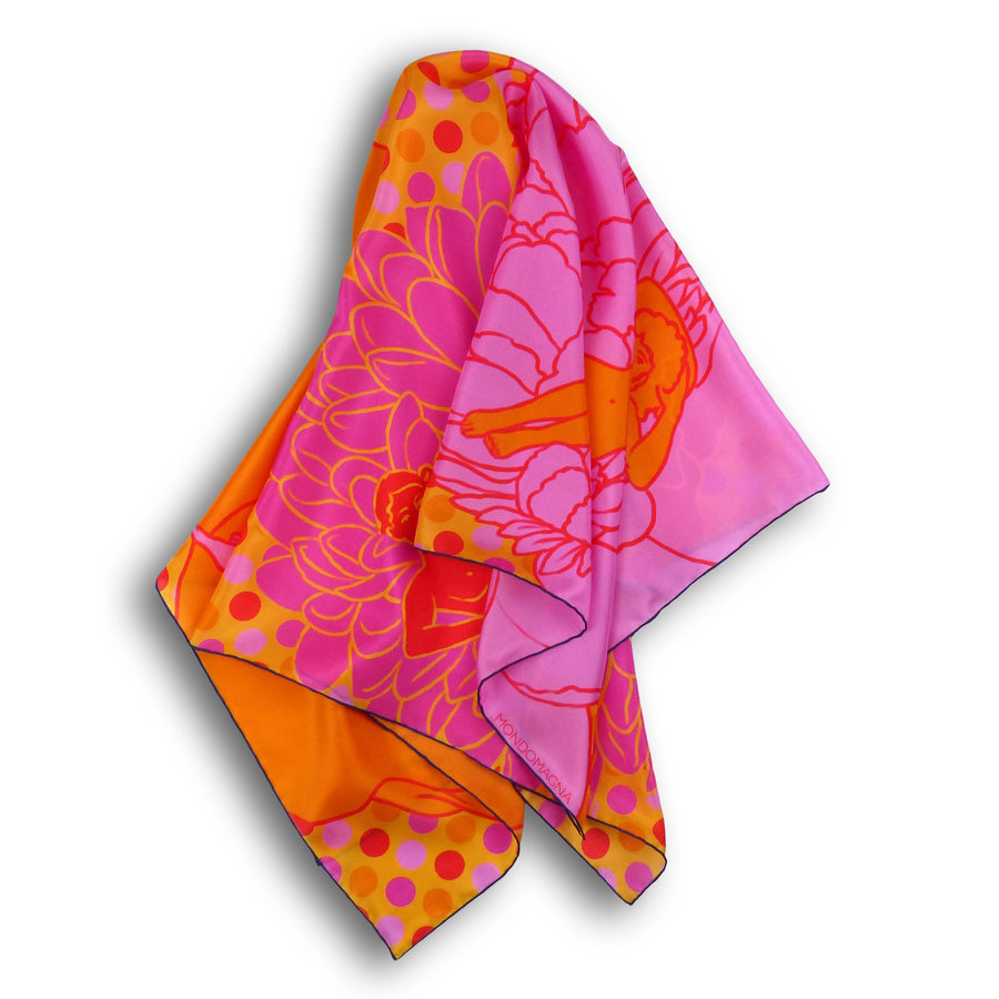 Square Silk Scarf (90cm) - Flora Pink/Red/Orange