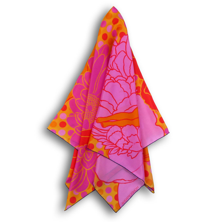 Square Silk Scarf (90cm) - Flora Pink/Red/Orange