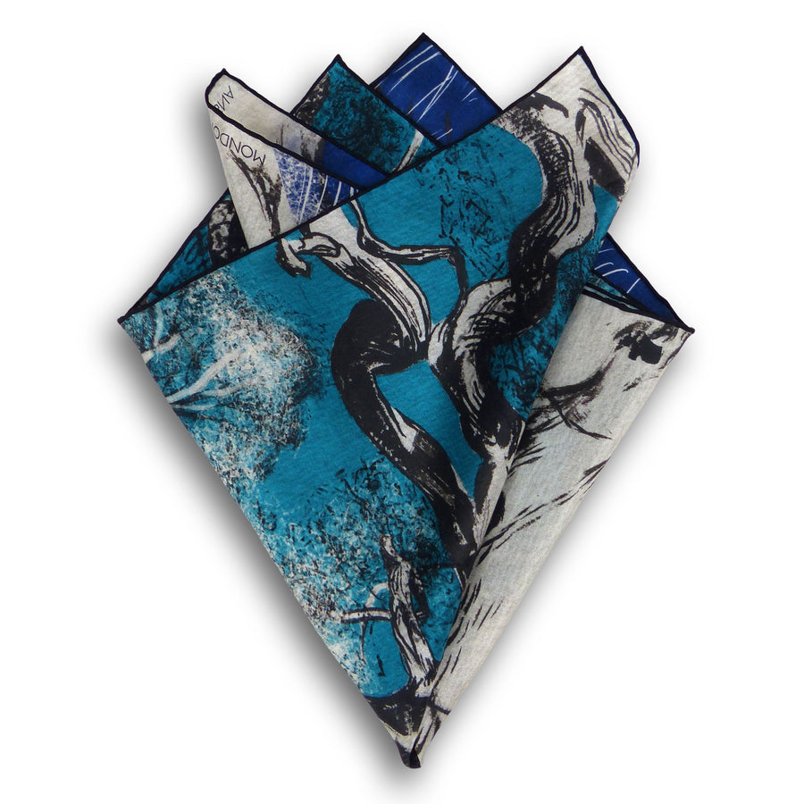 Silk Pocket Square - Oak Turquoise/Blue