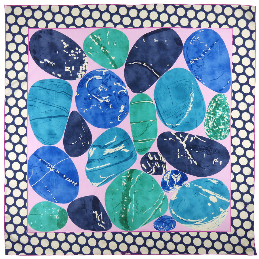 Square Silk Scarf (90cm) - Pebble Blue/Green/Pink