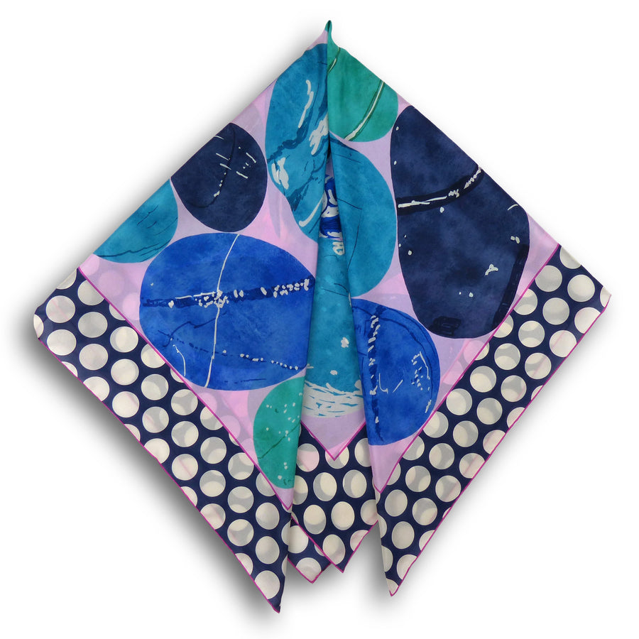 Square Silk Scarf (90cm) - Pebble Blue/Green/Pink