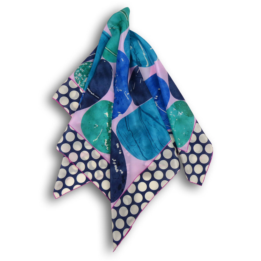 Square Silk Scarf (90cm) - Pebble Blue/Green/Pink