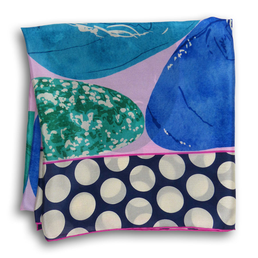 Square Silk Scarf (90cm) - Pebble Blue/Green/Pink