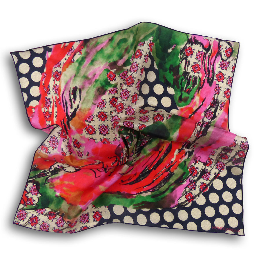 Silk Pocket Square - Stourhead Black/White/Pink/Red