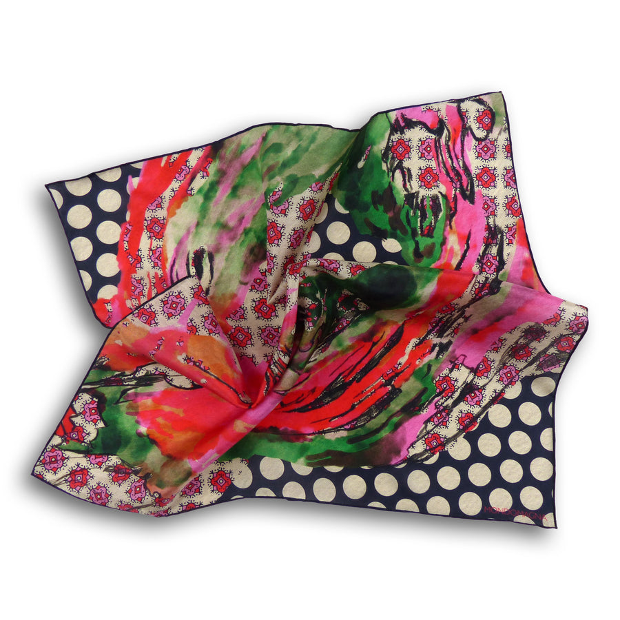 Silk Pocket Square - Stourhead Black/White/Pink/Red