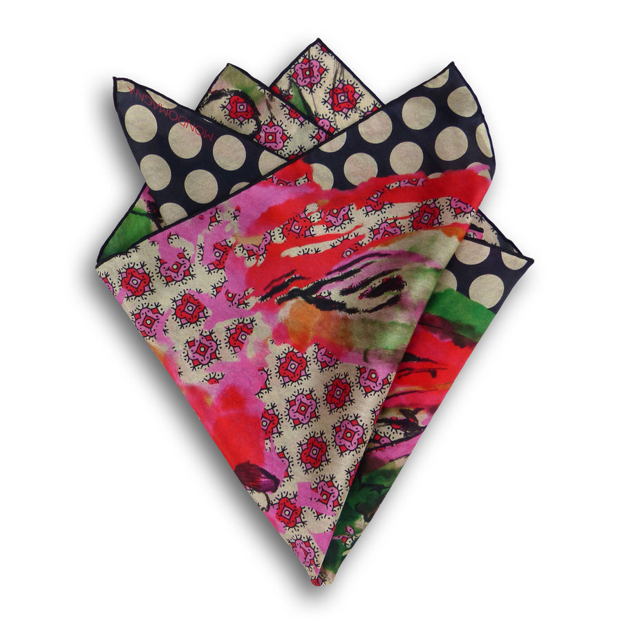 Silk Pocket Square - Stourhead Black/White/Pink/Red