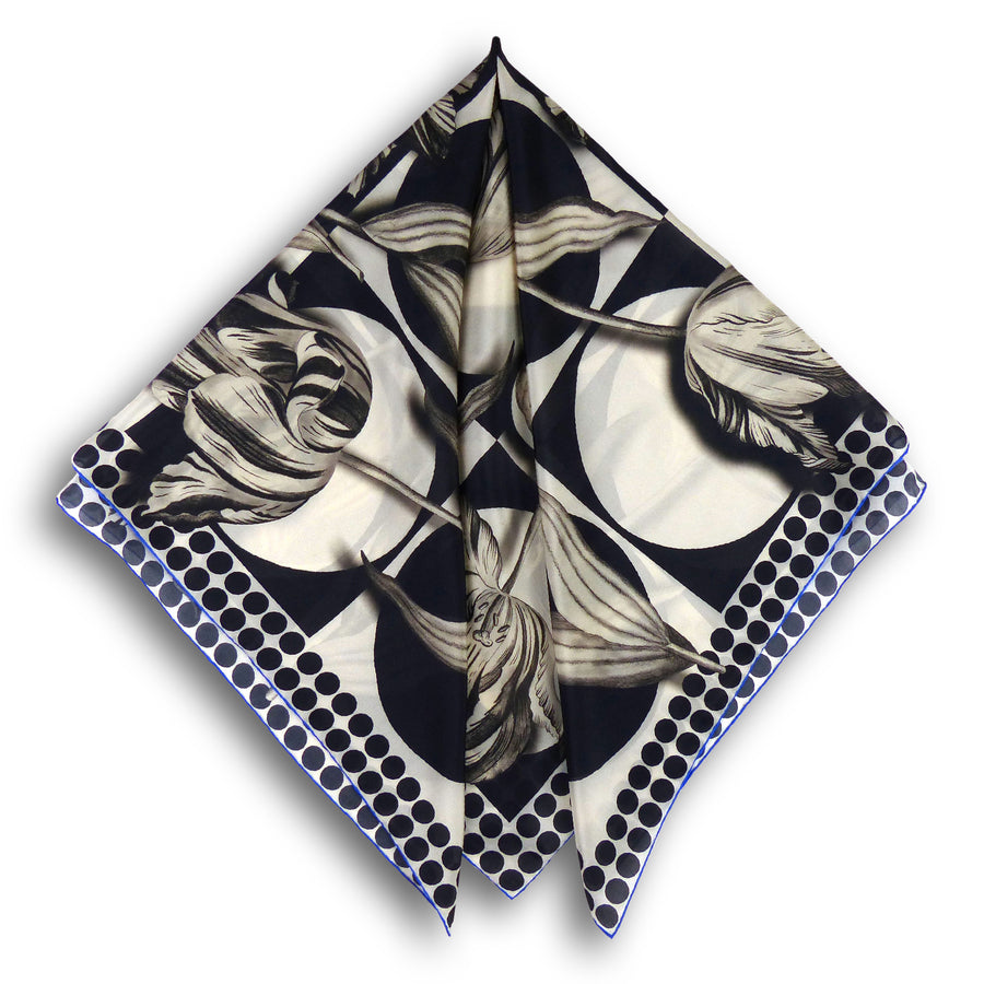 Square Silk Scarf (90cm) - Tulip Black/White