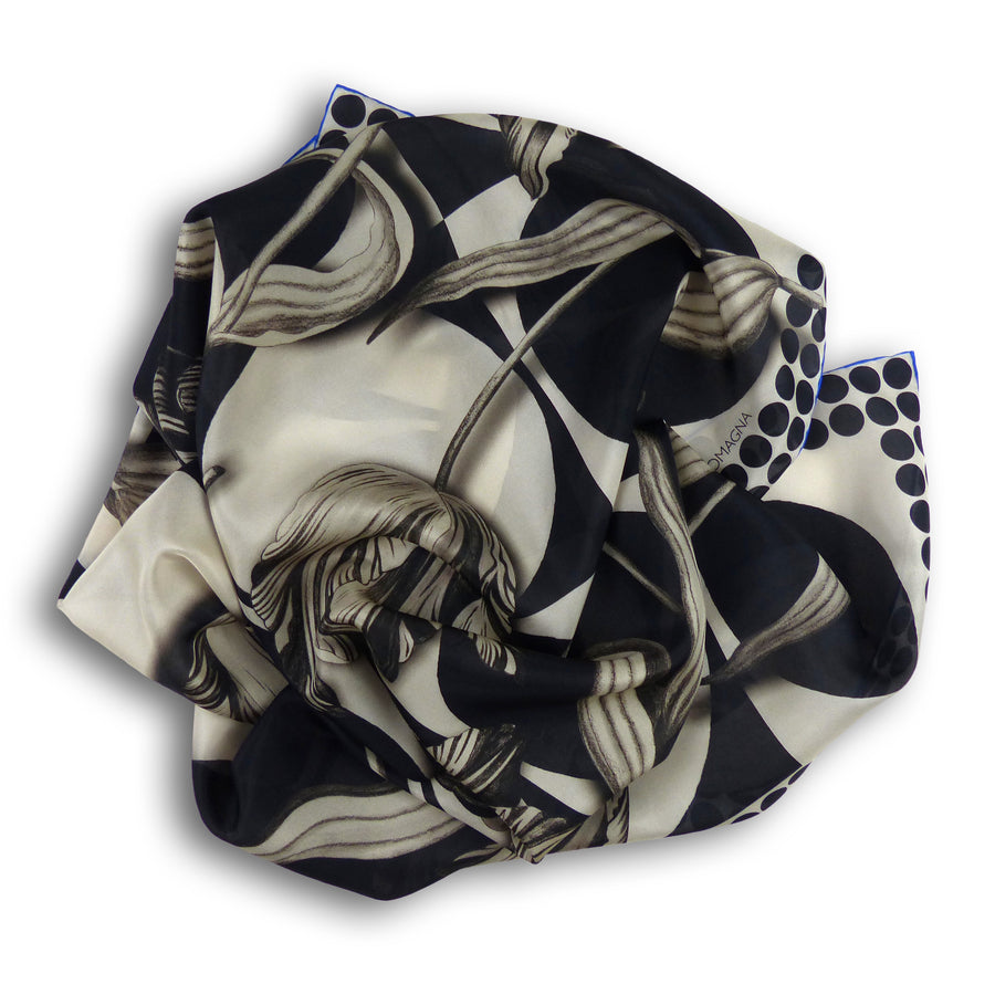 Square Silk Scarf (90cm) - Tulip Black/White