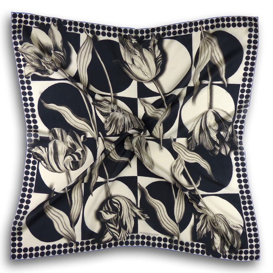 Square Silk Scarf (90cm) - Tulip Black/White