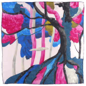 Silk Chiffon Scarf - Forest Blue/Pink