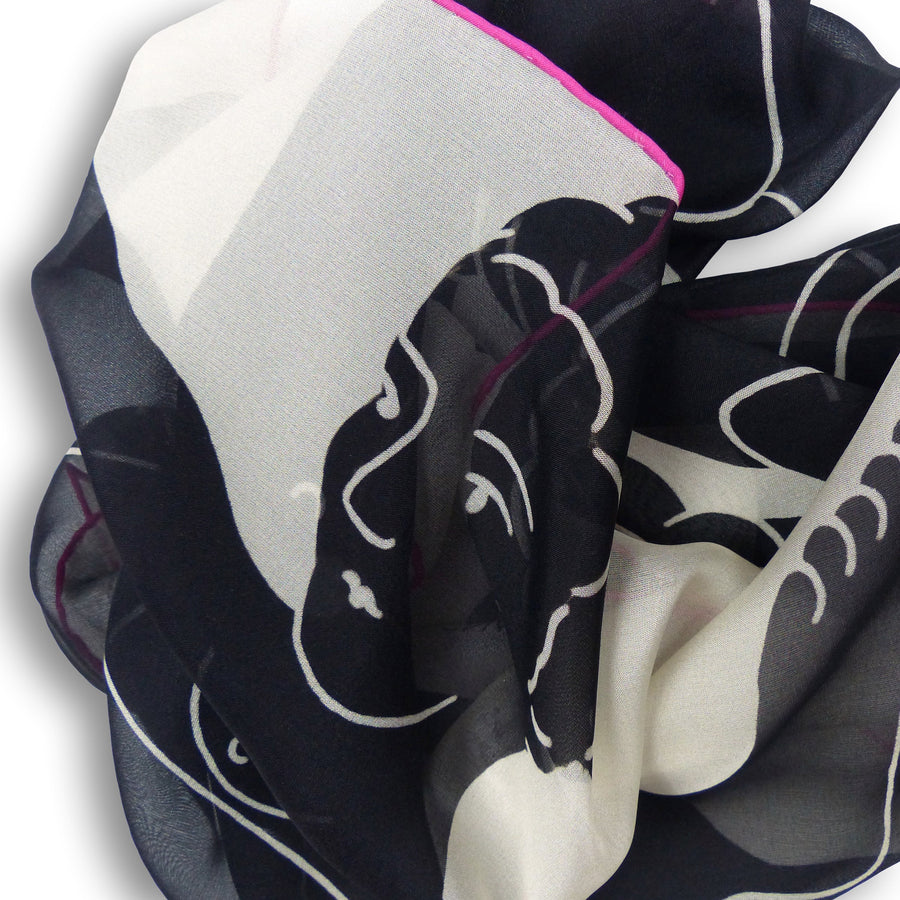 Silk Chiffon Scarf - Ladies Black & White