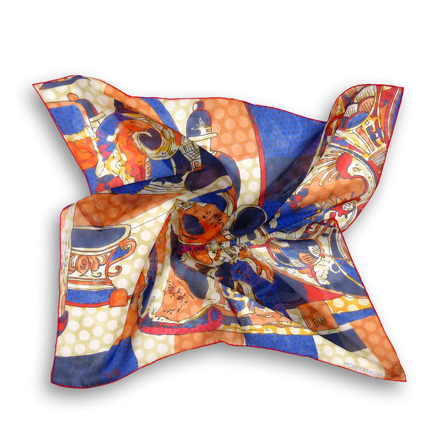 Silk Chiffon Scarf - Porcelain Orange/Blue