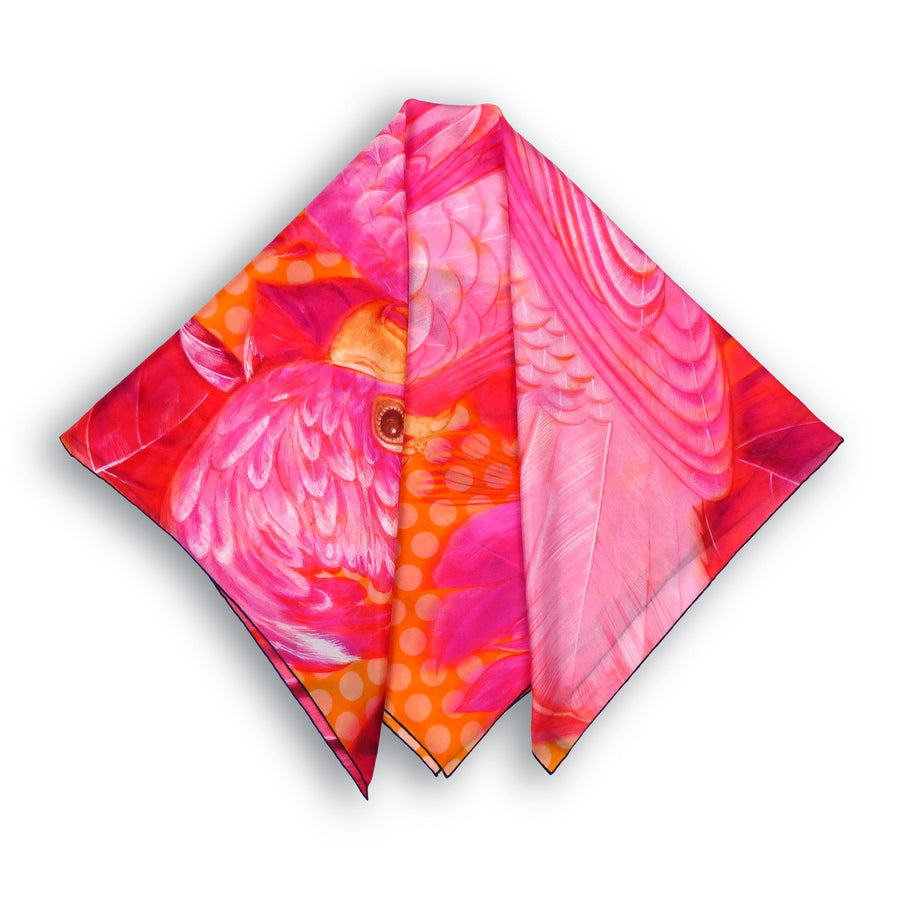 Square Silk Scarf - Cockatoo Pink Orange Red