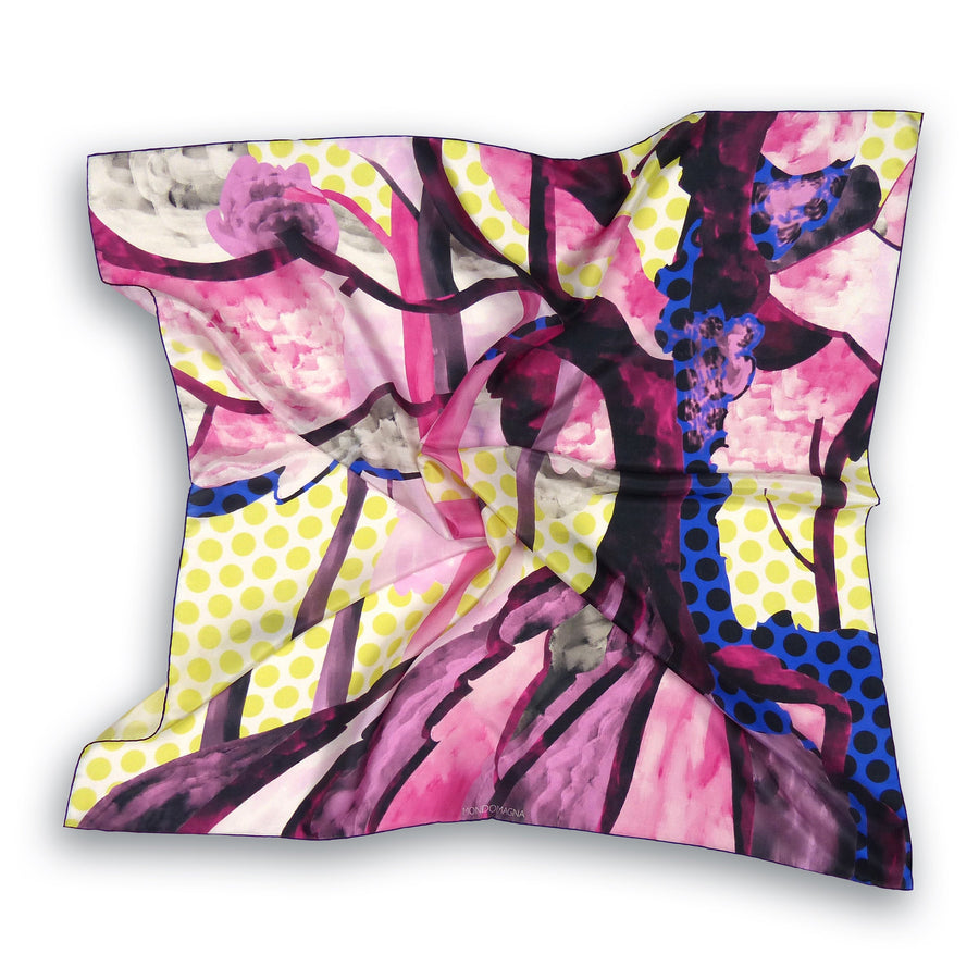 Square Silk Scarf - Forest Yellow/Pink
