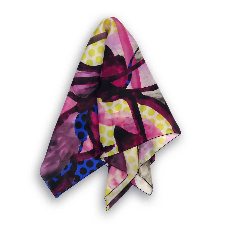 Square Silk Scarf - Forest Yellow/Pink