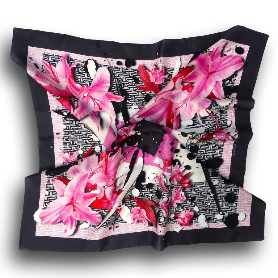 Square Silk Scarf - Lily Pink/Black
