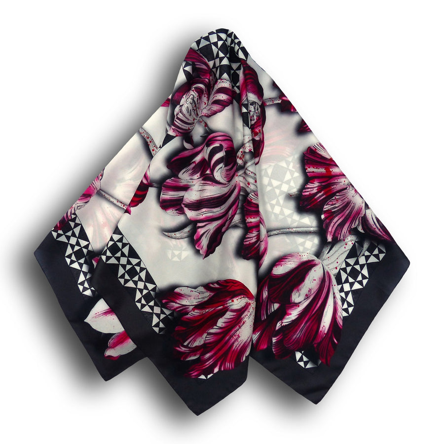 Square Silk Scarf - Tulip Red/Black/White