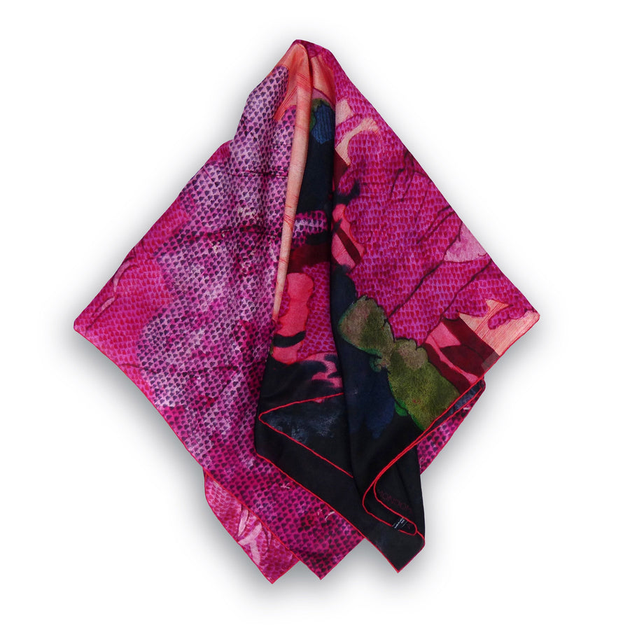 Square Silk Scarf - Wootton Hill Pink/Navy