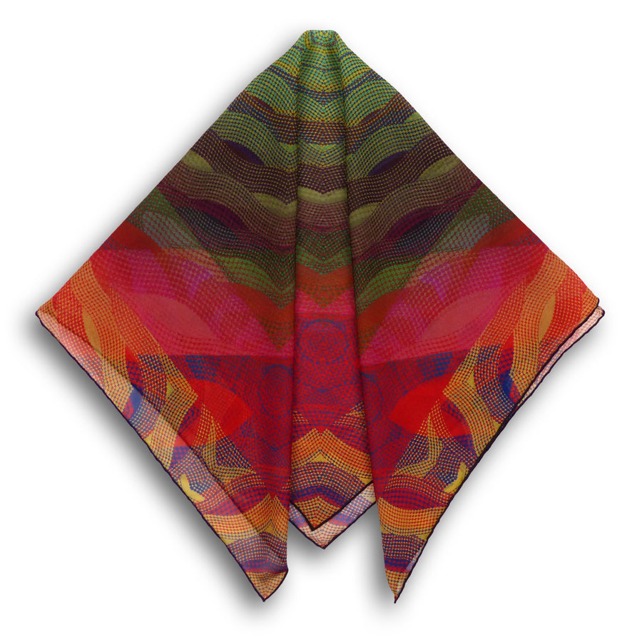 Silk Chiffon Scarf (65cm) - Hazelbury Red/Gold/Green