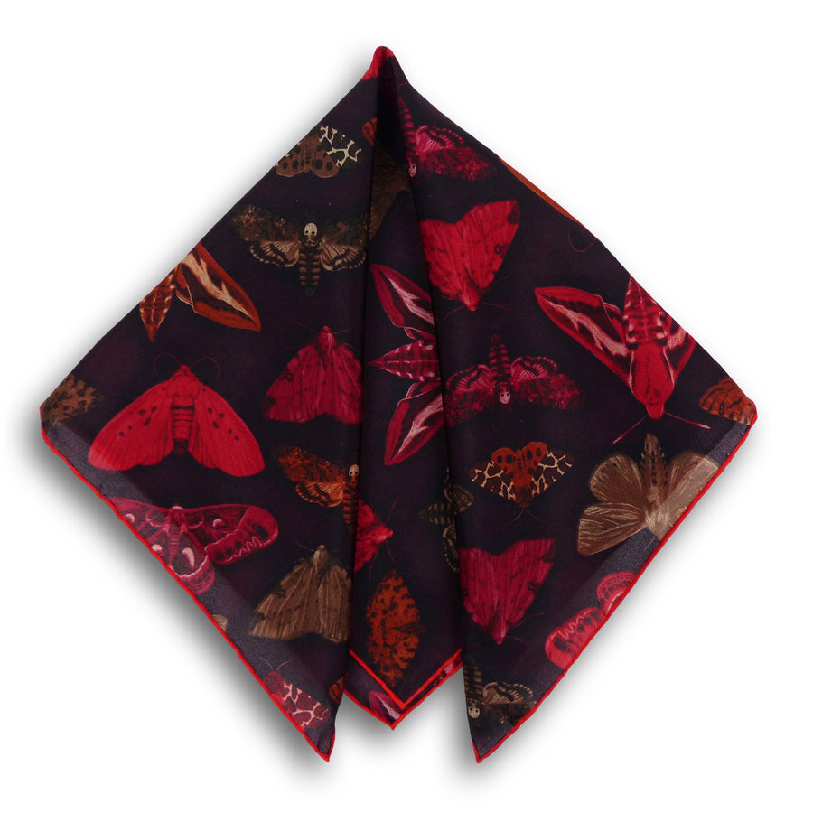 Silk Pocket Square - Moth Red/Purple/Brown