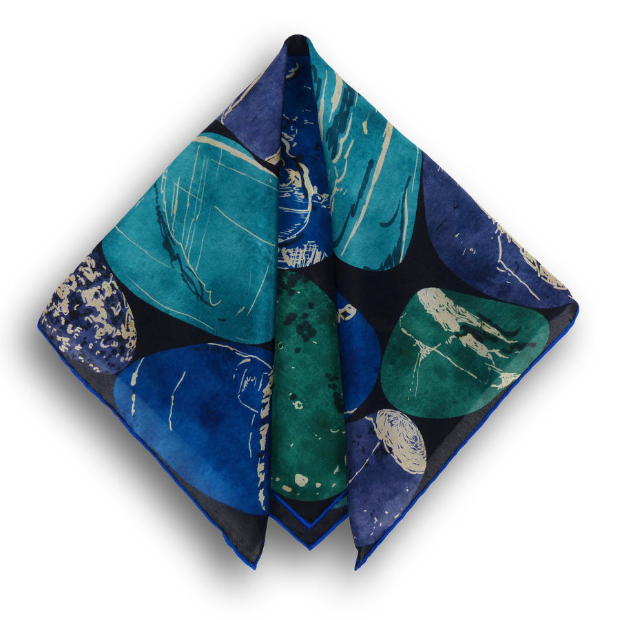 Silk Pocket Square - Pebble Blue/Green/Turquoise