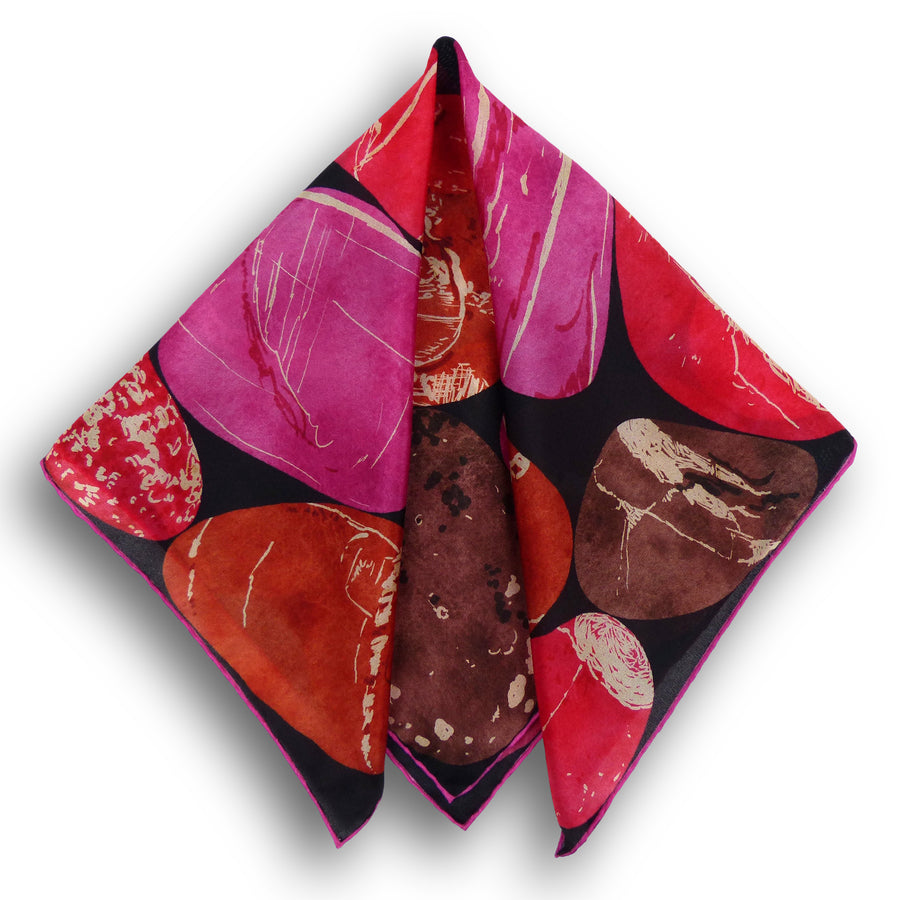 Silk Pocket Square - Pebble Pink/Red/Brown