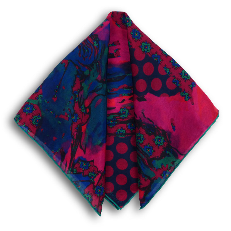 Silk Pocket Square - Stourhead Red/Green/Blue