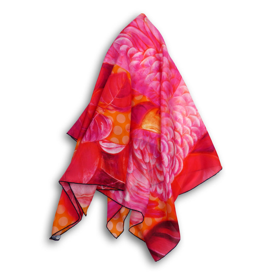 Square Silk Scarf (90cm) - Cockatoo Pink/Orange/Red