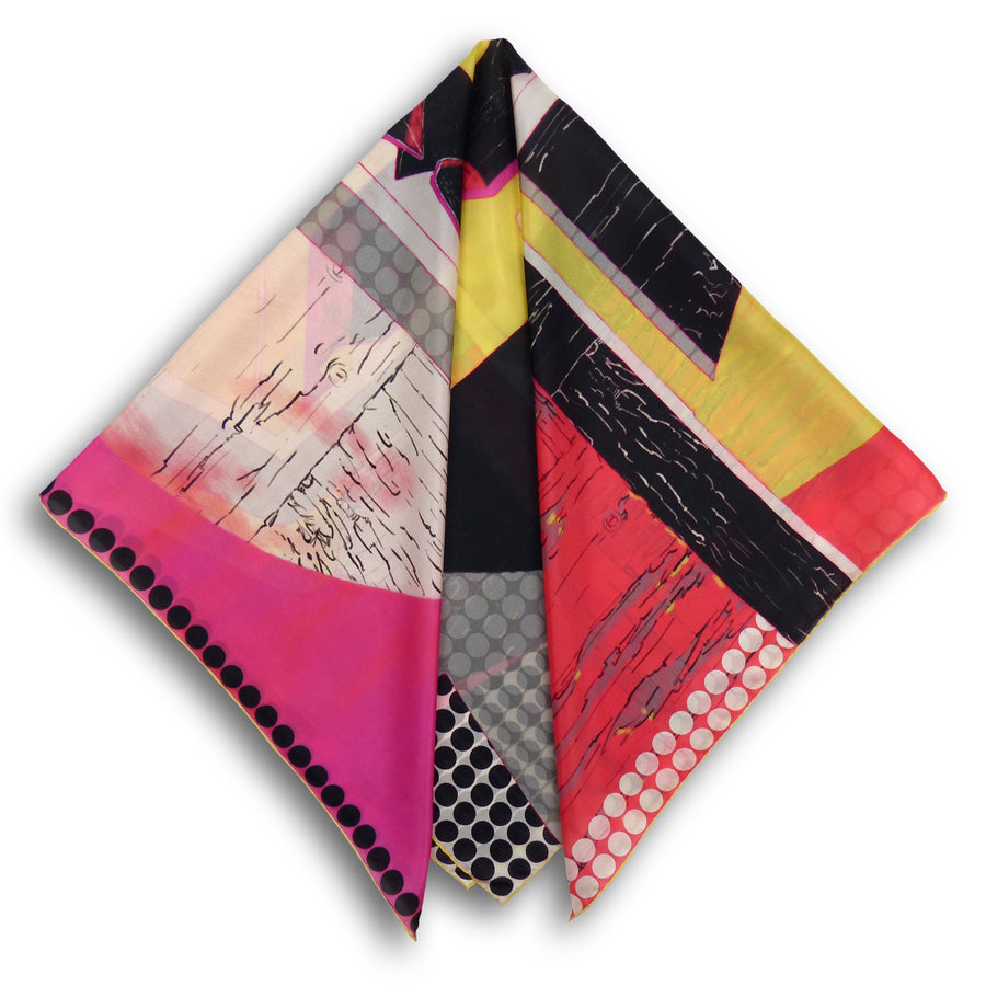 Square Silk Scarf (90cm) - Dungeness Red/Yellow/Black