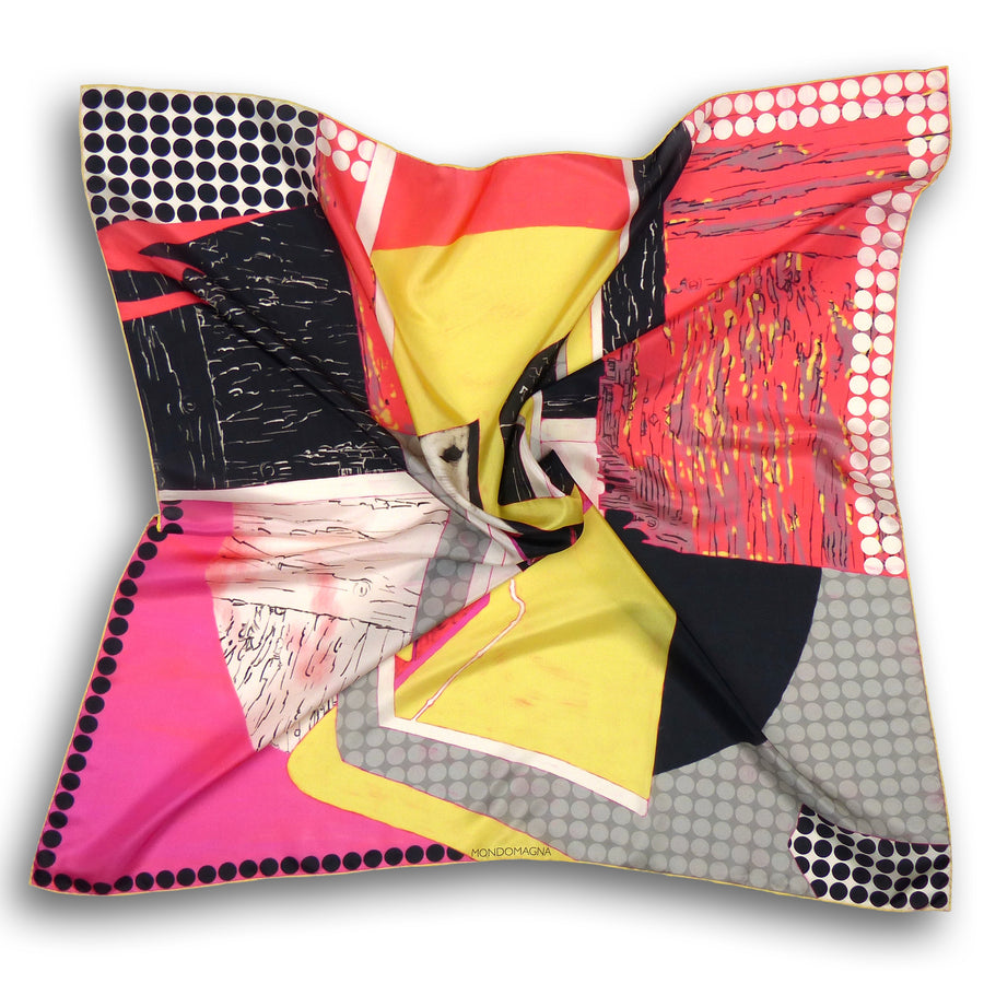 Square Silk Scarf (90cm) - Dungeness Red/Yellow/Black