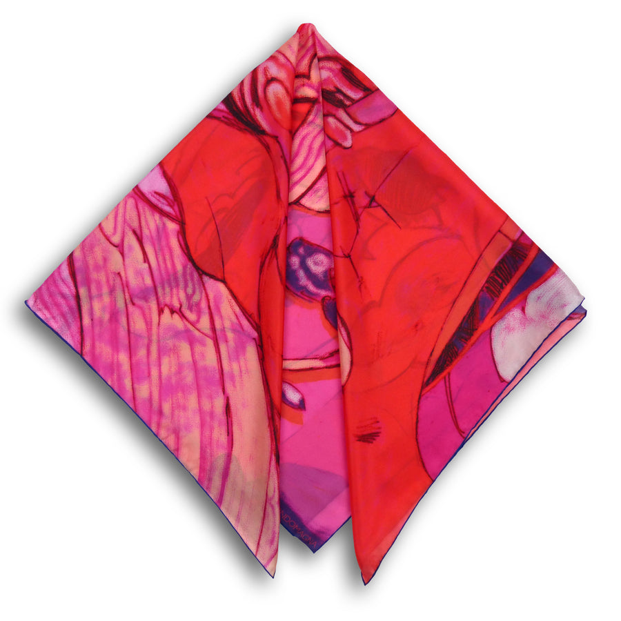 Square Silk Scarf (90cm) - Kingsbury Pink/Red/Navy