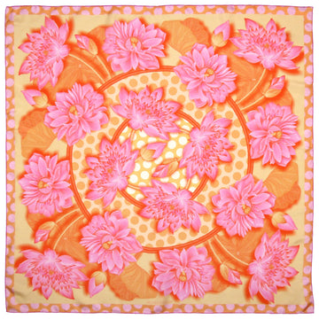 Square Silk Scarf (90cm) - Lotus Flower Pink/Orange/Yellow