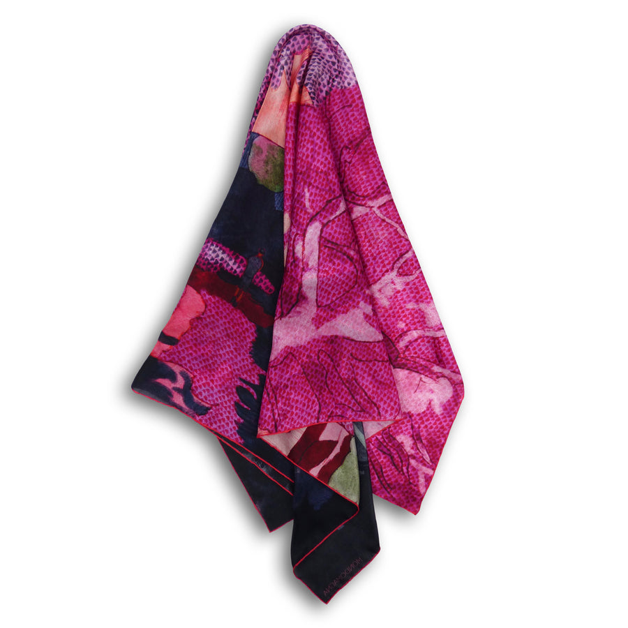 Square Silk Scarf (90cm) - Wootton Hill Pink/Navy