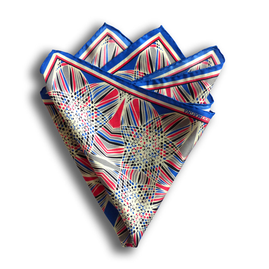 Silk Pocket Square - Woody Red/Blue/Grey