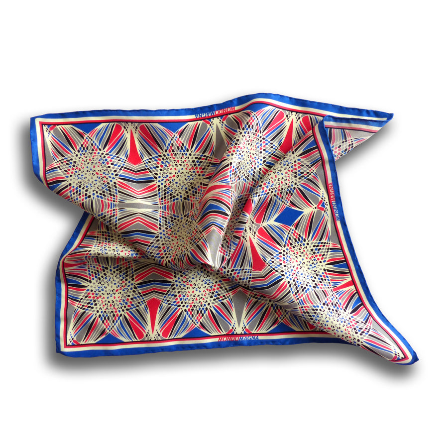 Silk Pocket Square - Woody Red/Blue/Grey